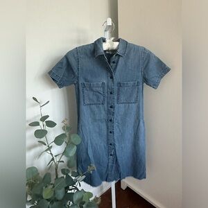 Madewell Denim Raw Edge Hem Collared Shirt Dress Size XXS